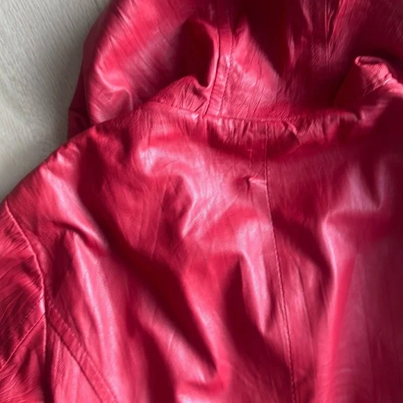 Vintage GENUINE Soft Coral Red Leather SCHAFSTALL Germany Parka Coat size 38 - Picture 15 of 16